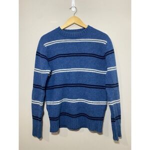 J.Crew Y2K Men MEDIUM Blue Striped Crewneck Sweater Long Sleeve Wool Ribbed Knit